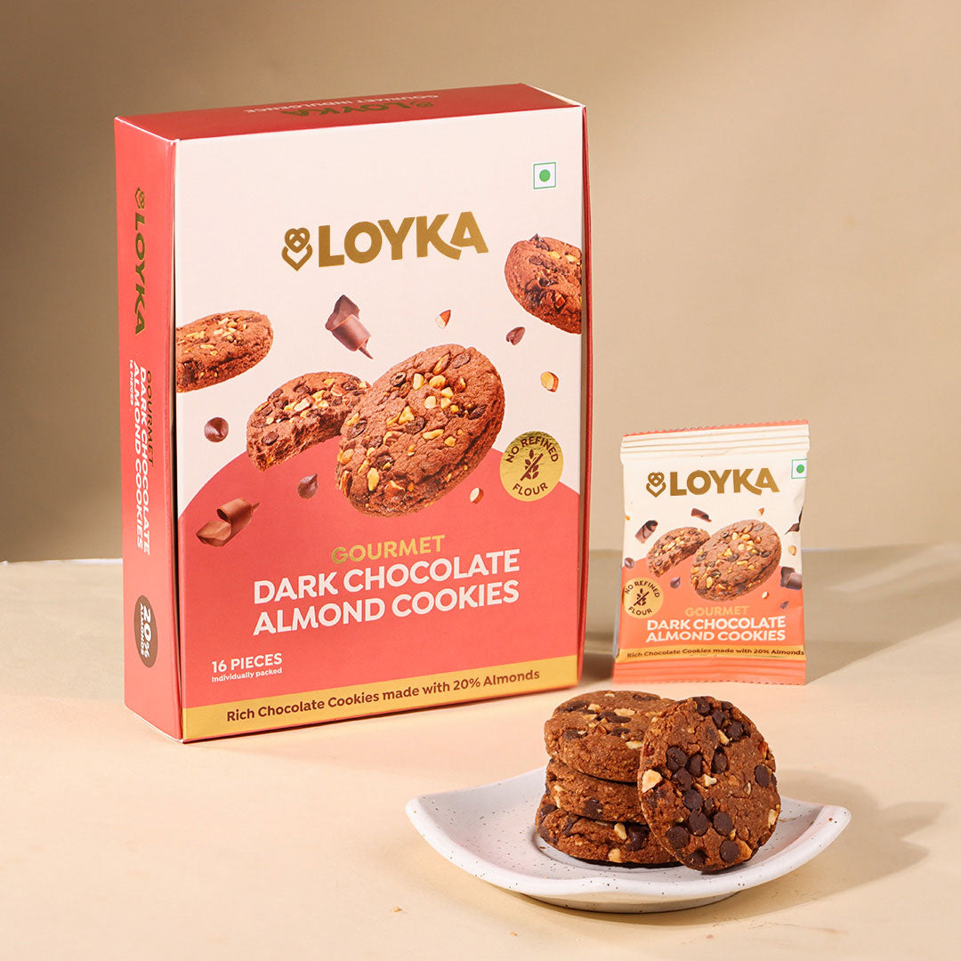 Dark Chocolate Almond Cookies (No Maida) 16 Pcs Box